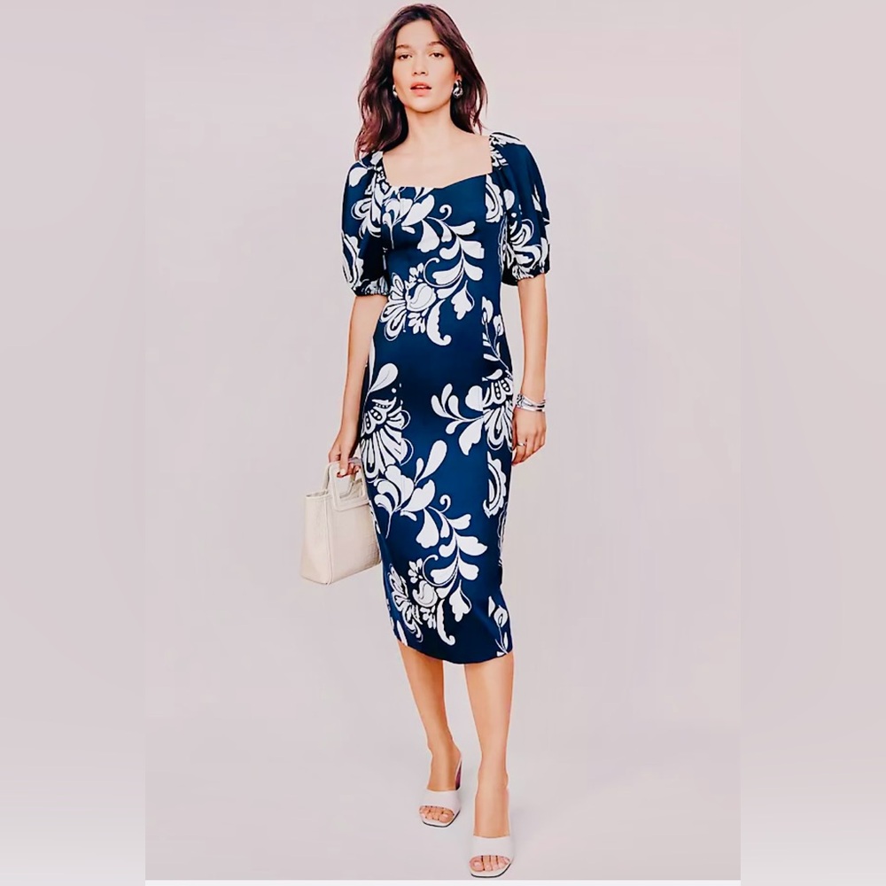 Ann Taylor Floral Puff Sleeve Midi Dress Size 6 new with tags
